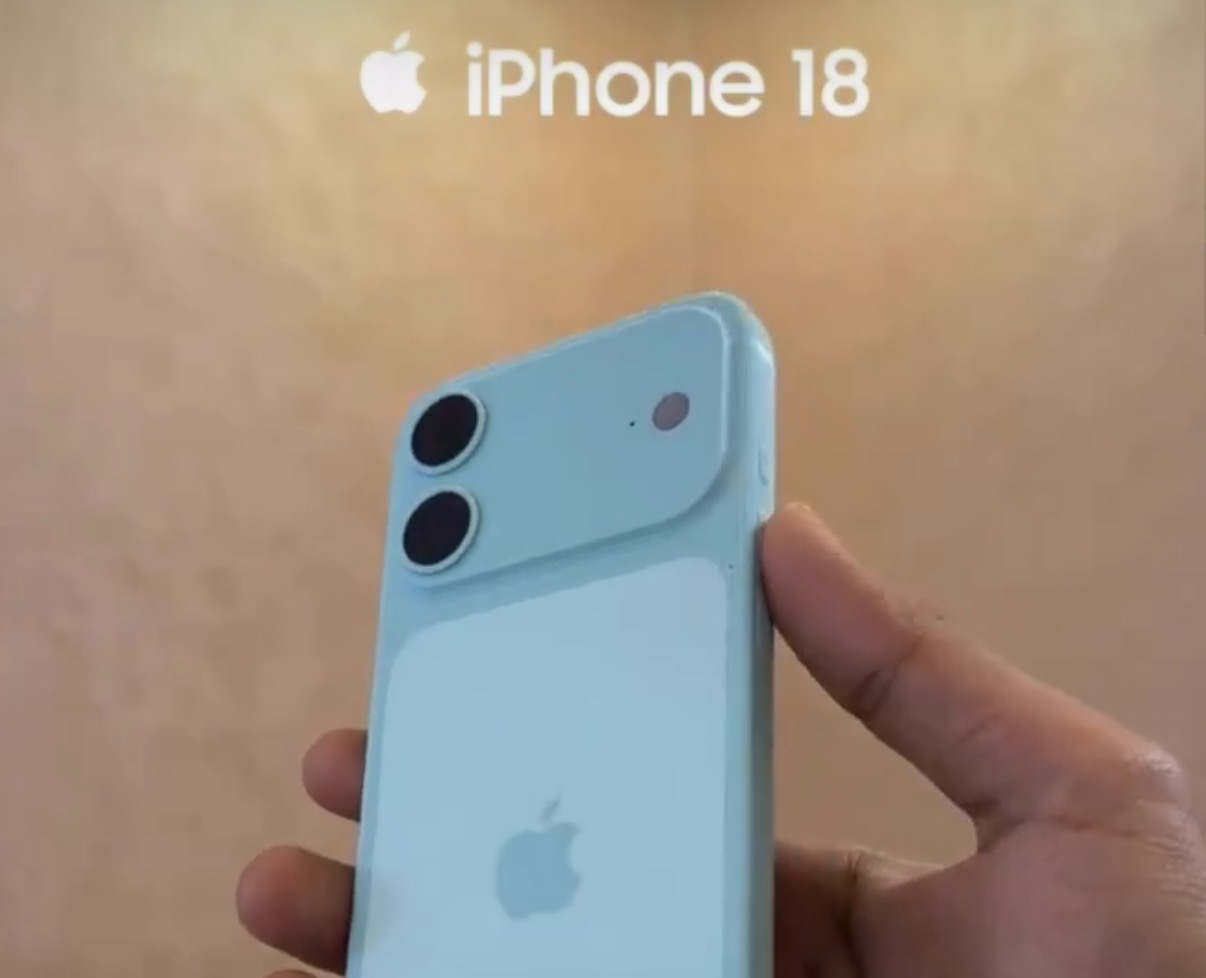 Что мы знаем про дизайн iPhone 18. Видите? Apple растянула плато камеры во всю ширину задней панели и сделала стеклянную вставку на месте аккумулятора. Фото.