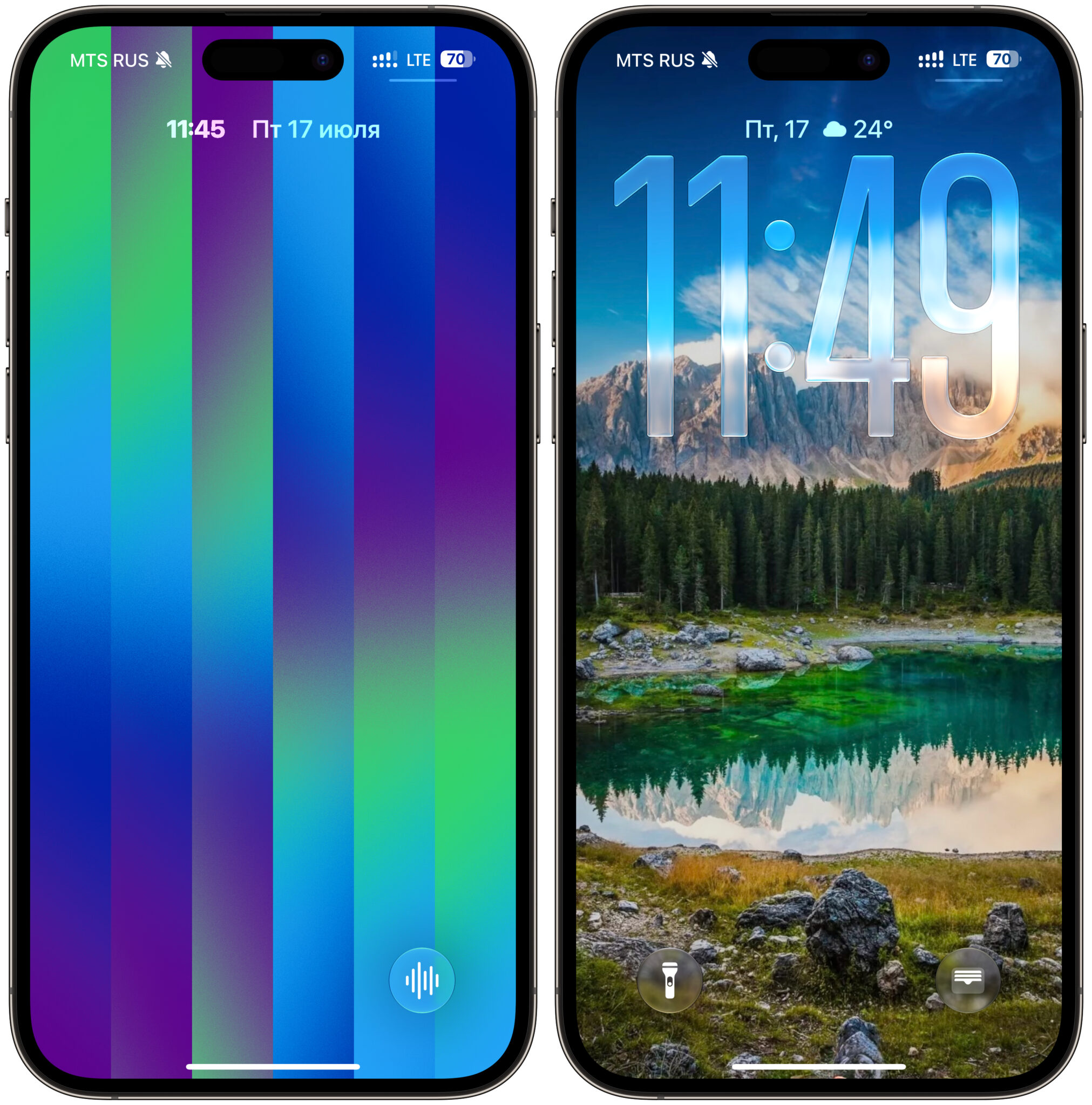 Плюсы и минусы компактных часов в iOS 27. Минус у такого расположения часов один: время считывается гораздо хуже. Фото.