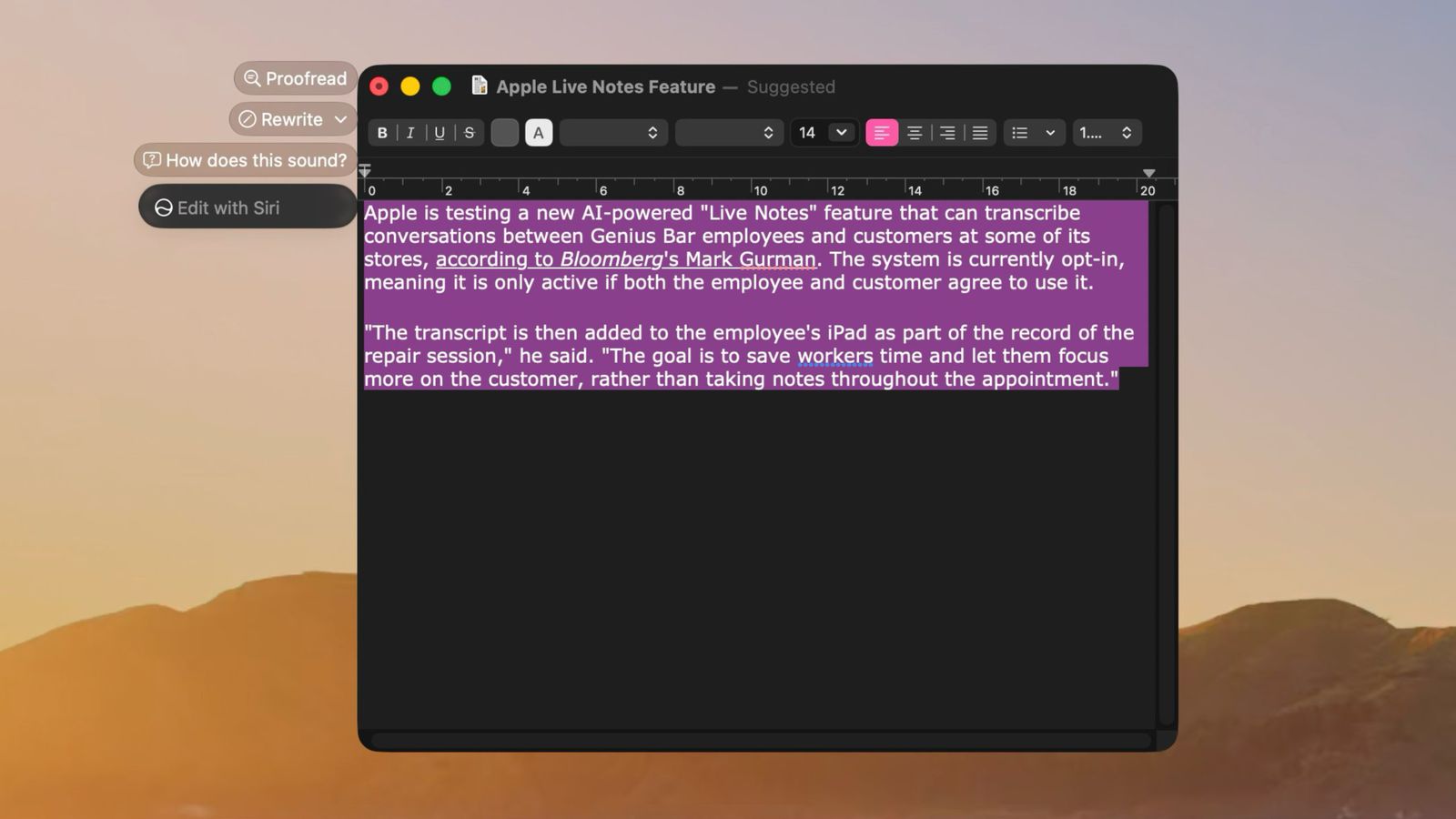 Работает ли скрытое меню Siri AI в macOS 27. Функция пока сыровата. Фото.