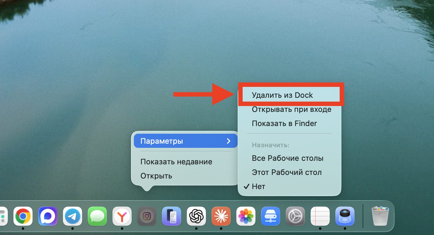 Как убрать знак вопроса в Dock на Mac. Удалите иконку этой кнопкой. Фото.