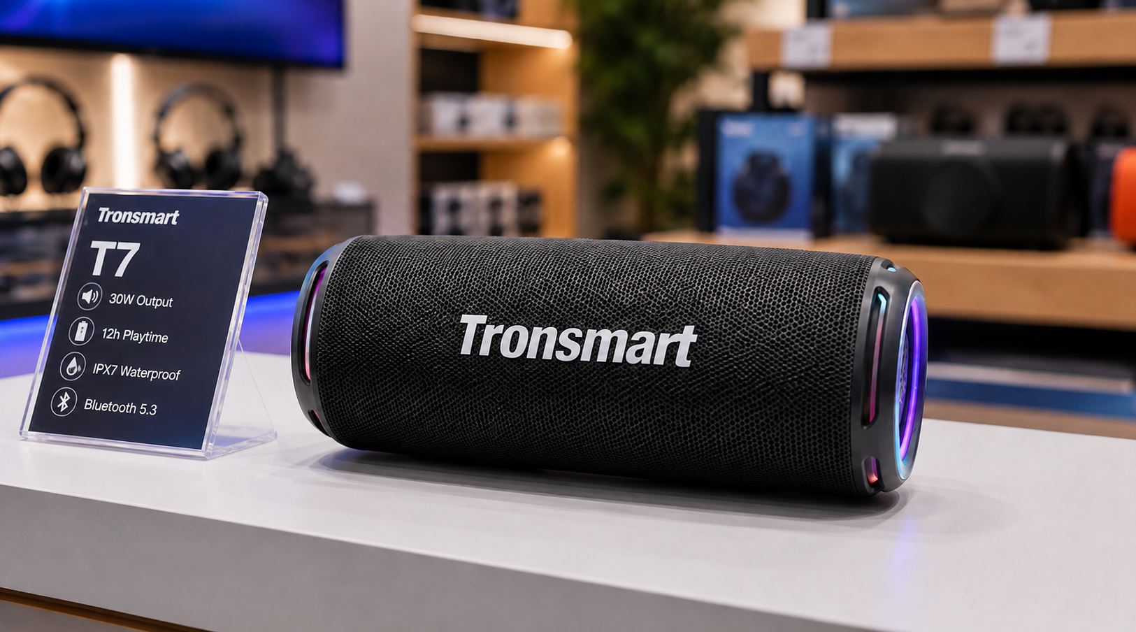 Портативная колонка для улицы. Tronsmart T7 — проверенная модель, которую высоко оценили пользователи. Фото.
