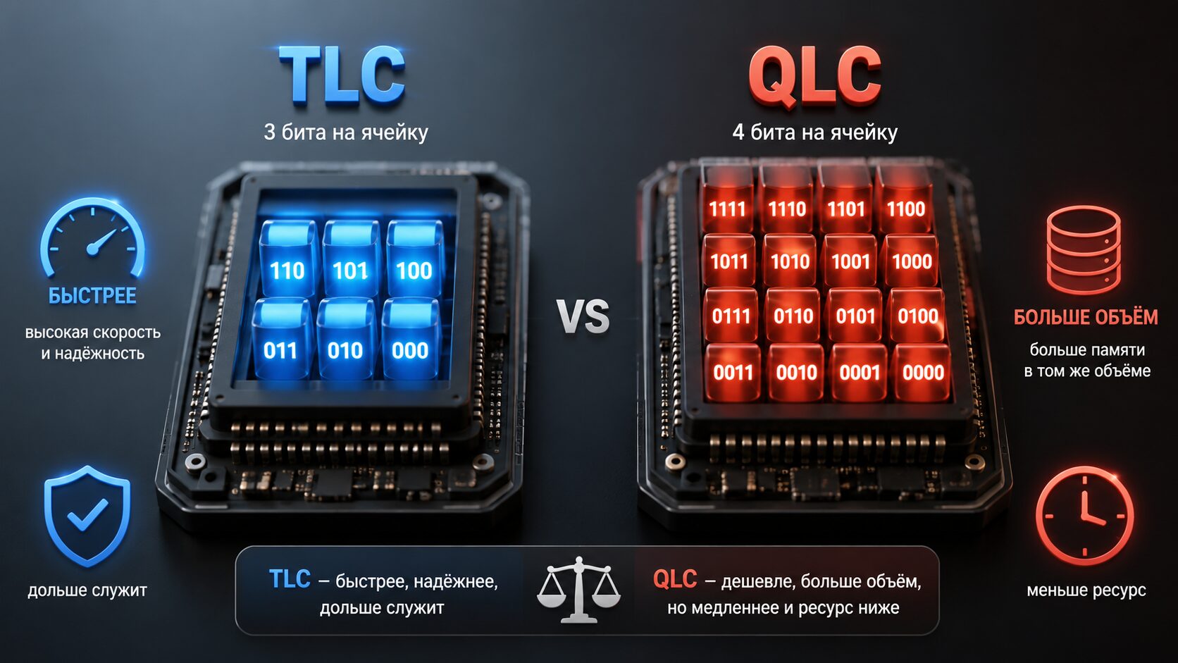 Чем память TLC отличается от QLC простыми словами. TLC-память в целом лучше, но в масштабах смартфона большой разницы вы не заметите. Фото.