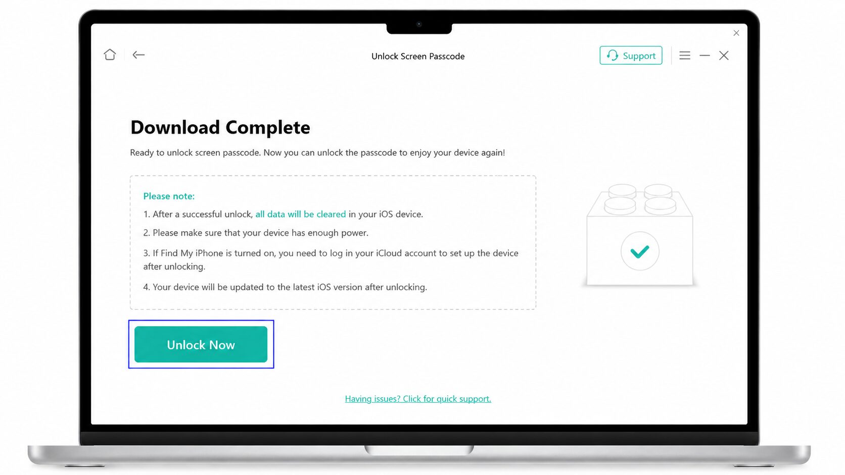 Способ 3: разблокировка экрана через AnyUnlock (если iTunes выдаёт ошибку). Нажмите Unlock Now и все произойдет автоматически. Фото.