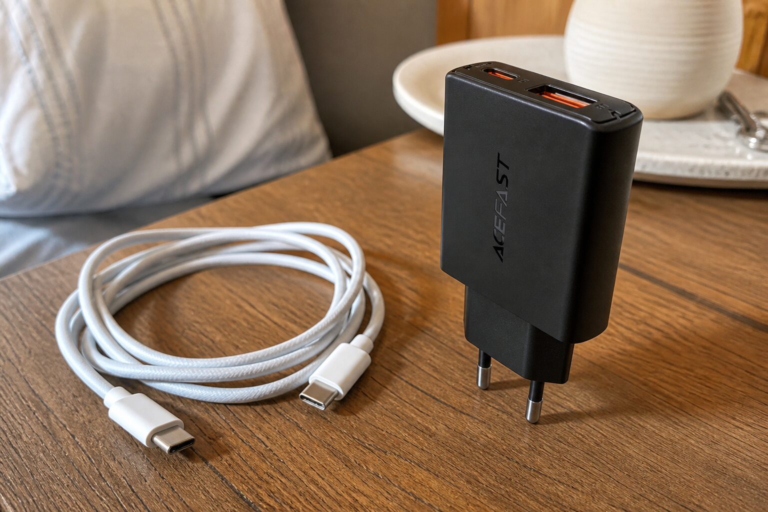 Черное зарядное устройство ACEFAST 30 Вт с USB-C и USB-A