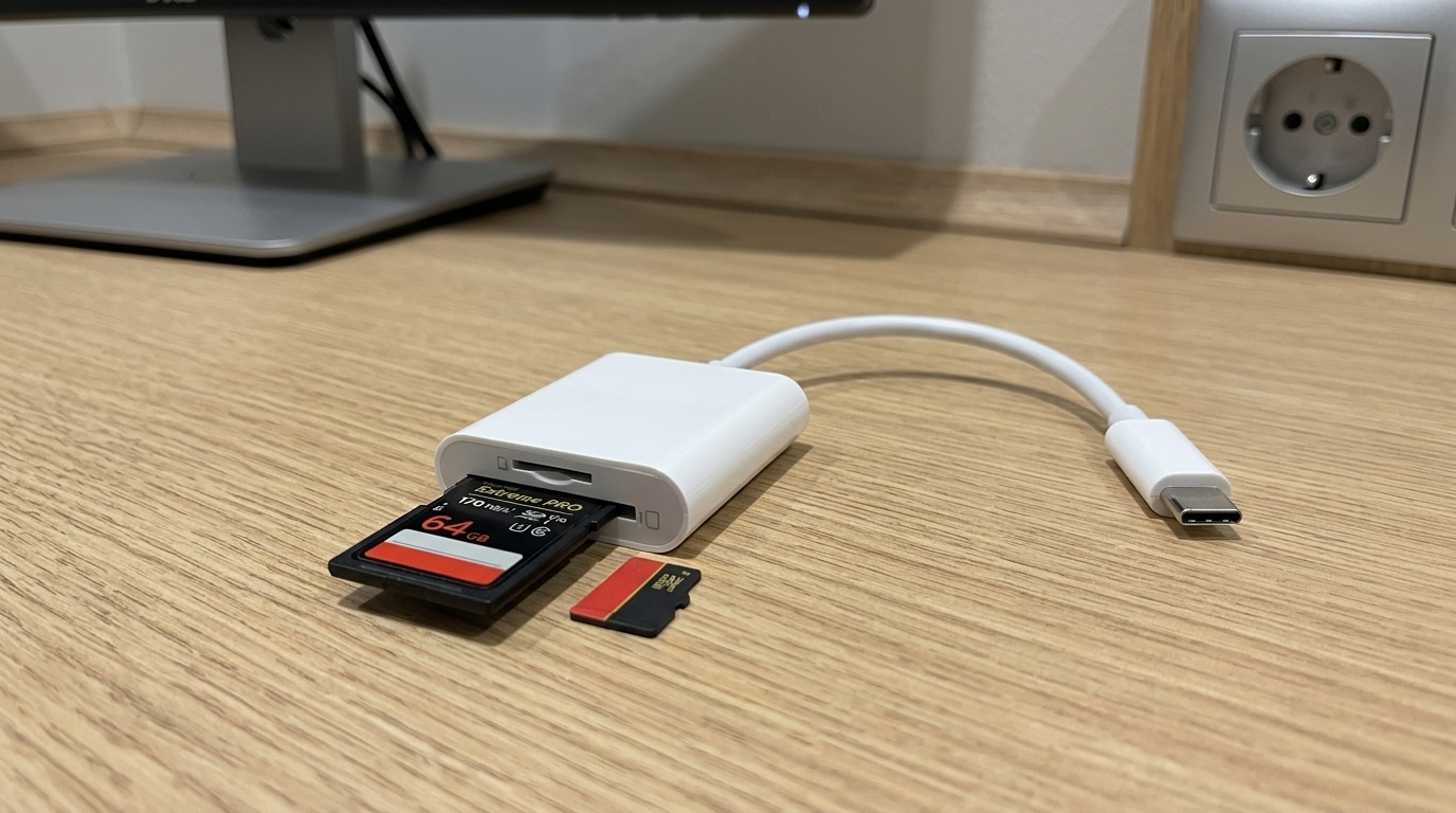 Кардридер SD и microSD с разъёмом Type-C для iPhone. Вынул карту из дрона, вставил в iPhone — и сразу монтируешь ролик.. Фото.