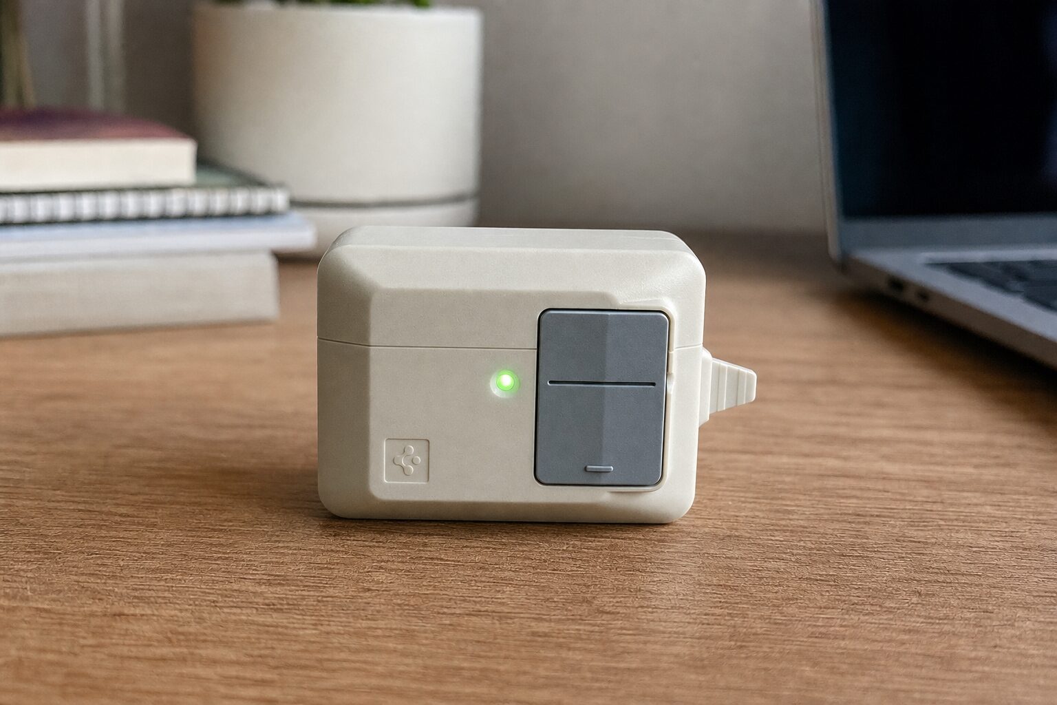 Чехол для AirPods Pro в виде крошечного Макинтоша. Достаёшь из кармана крошечный Мак с надписью hello.. Фото.