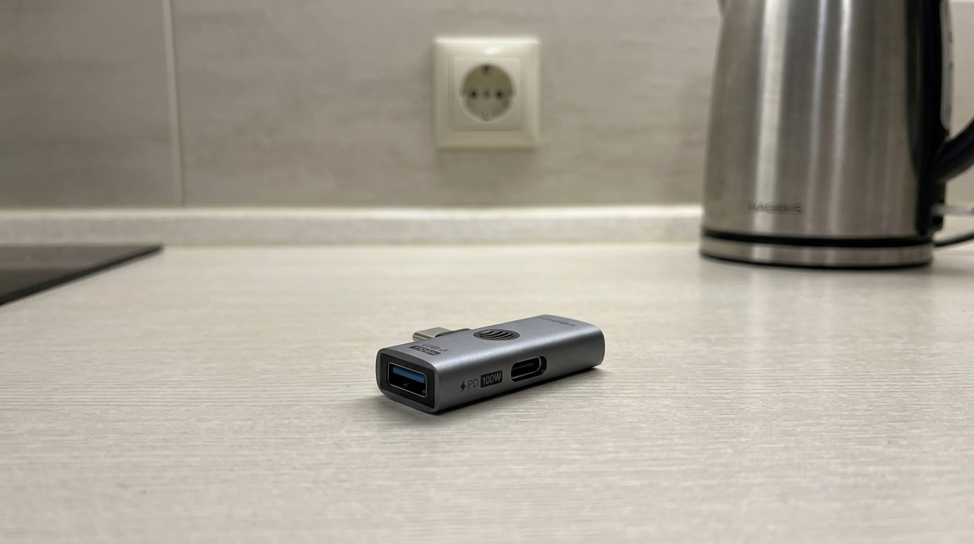 Hagibis: разветвитель USB-C с зарядкой — флешка и питание одновременно. Заряжаешь iPhone и читаешь флешку одновременно — вот зачем нужен разветвитель.. Фото.
