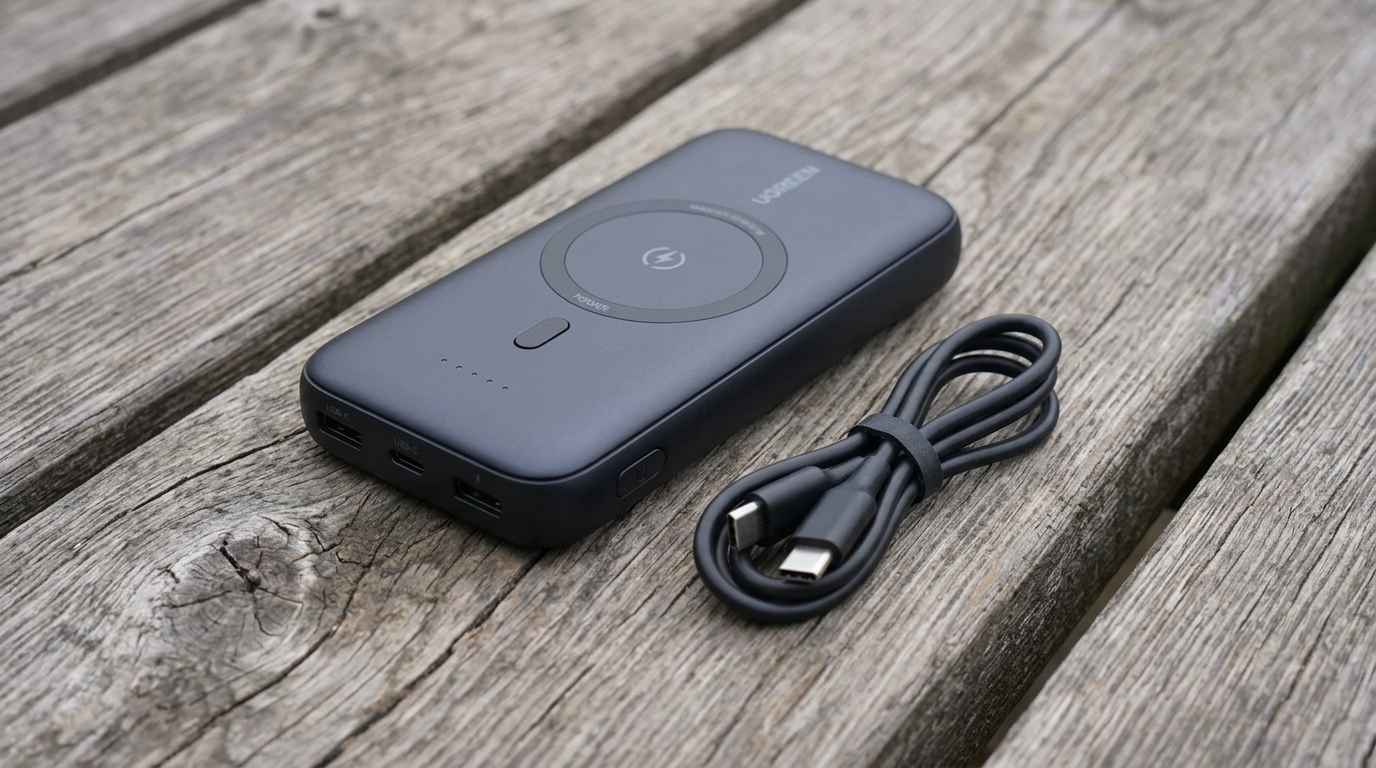 UGREEN MagSafe-повербанк для iPhone вместо проводной зарядки в дороге. Примагнитил к iPhone, бросил в карман — и забыл про розетку до вечера. Фото.