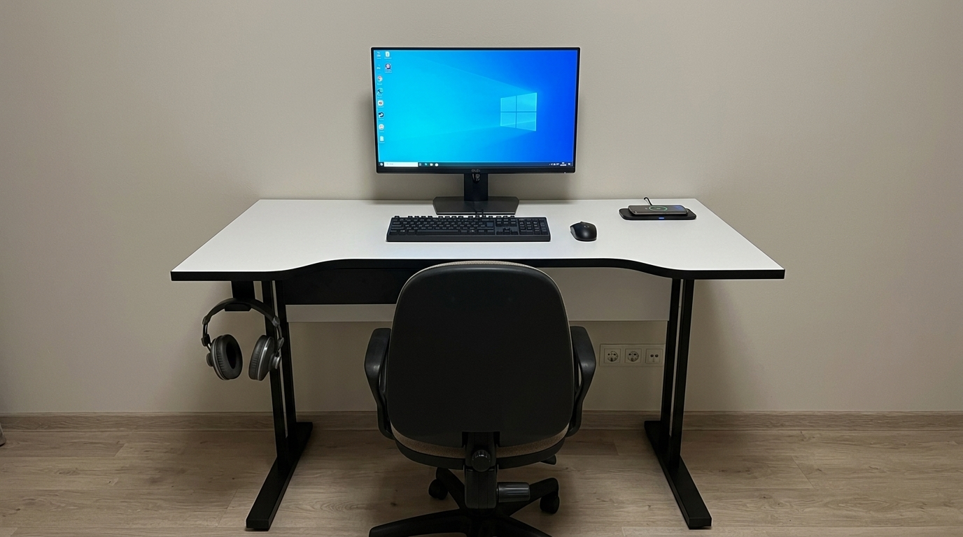 Игровой стол Technodesk с зарядкой и USB-хабом. Стол с беспроводной зарядкой, USB-хабом и органайзером под мелочь.. Фото.