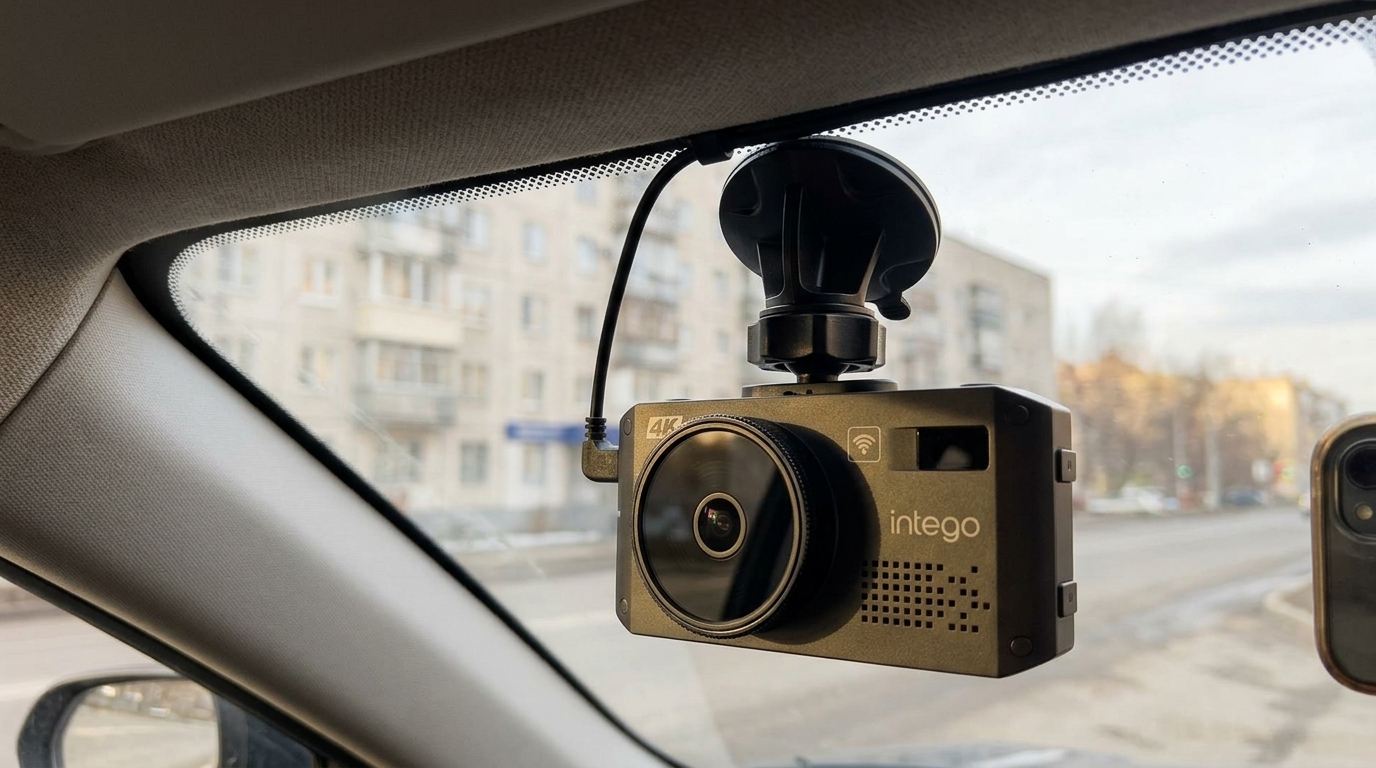 Регистратор INTEGO VX-1300S 4K с радар-детектором. Регистратор в 4K и радар-детектор в одном корпусе на лобовом стекле.. Фото.