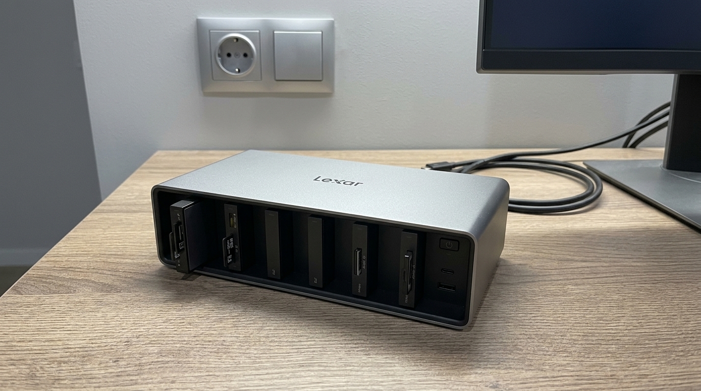 Док-станция Lexar Thunderbolt 4 на шесть модулей. Профессиональная док-станция на Thunderbolt 4 с шестью сменными модулями.. Фото.
