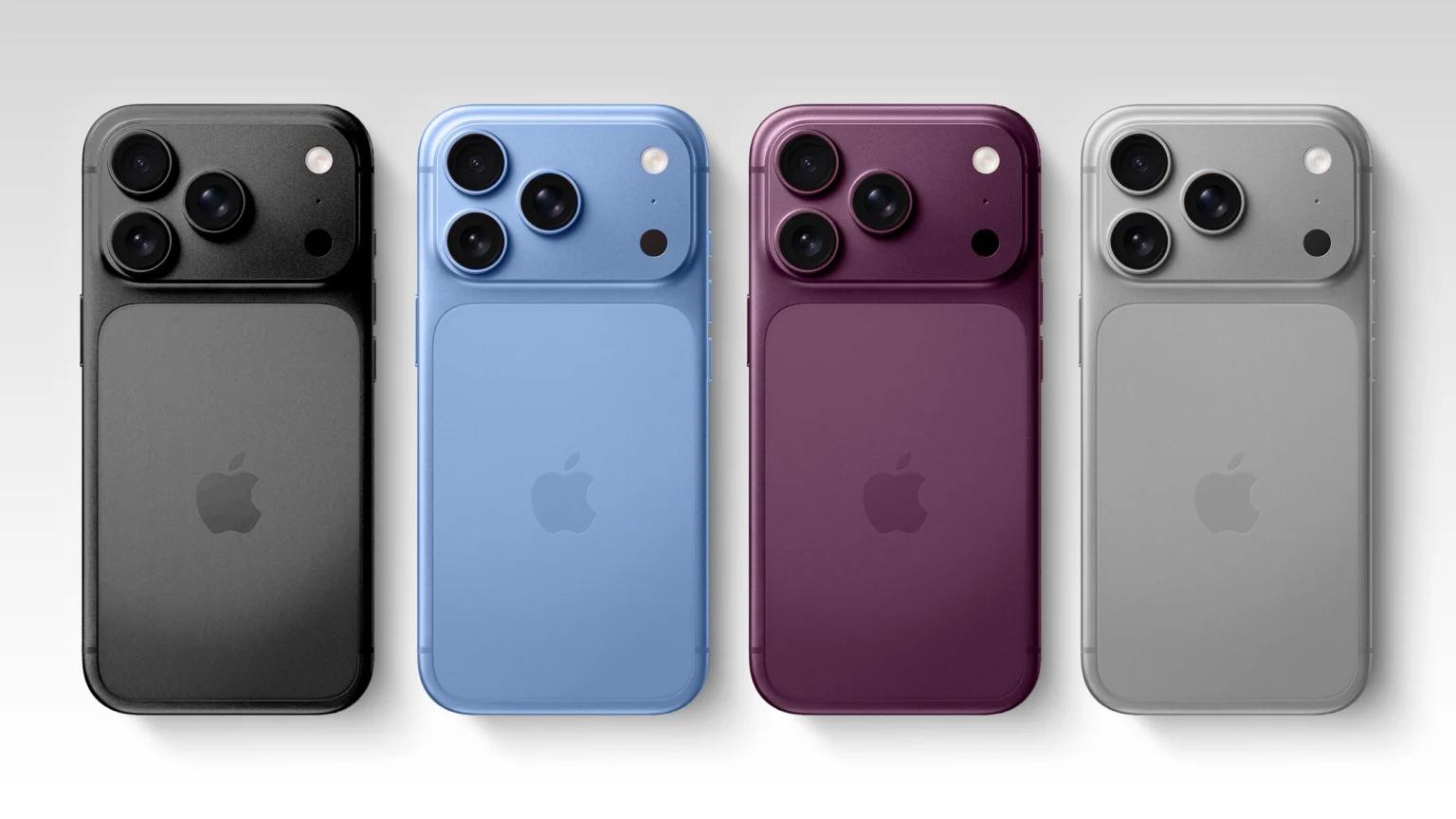 Новый цвет iPhone 18 Pro. Голубой цвет подтвержден приглашением на презентацию. Скорее всего, вся палитра будет выглядеть вот так. Фото.