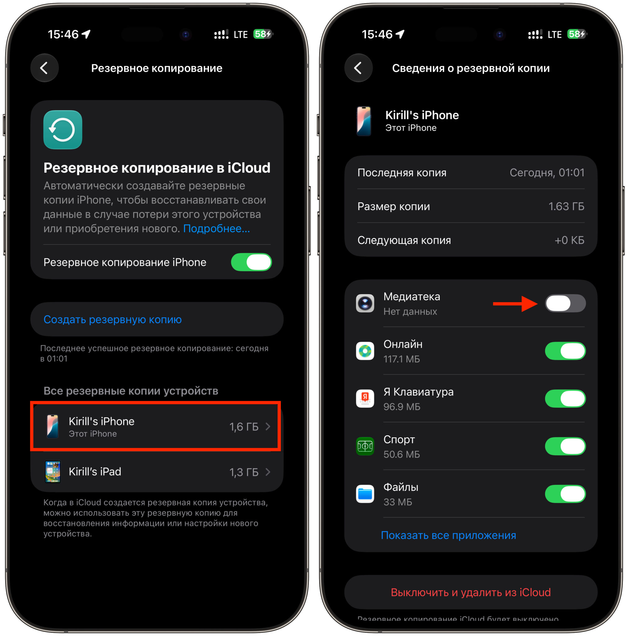Как я оставил резервную копию в iCloud и не переплатил. Просто отключите из копии всё лишнее. Фото.