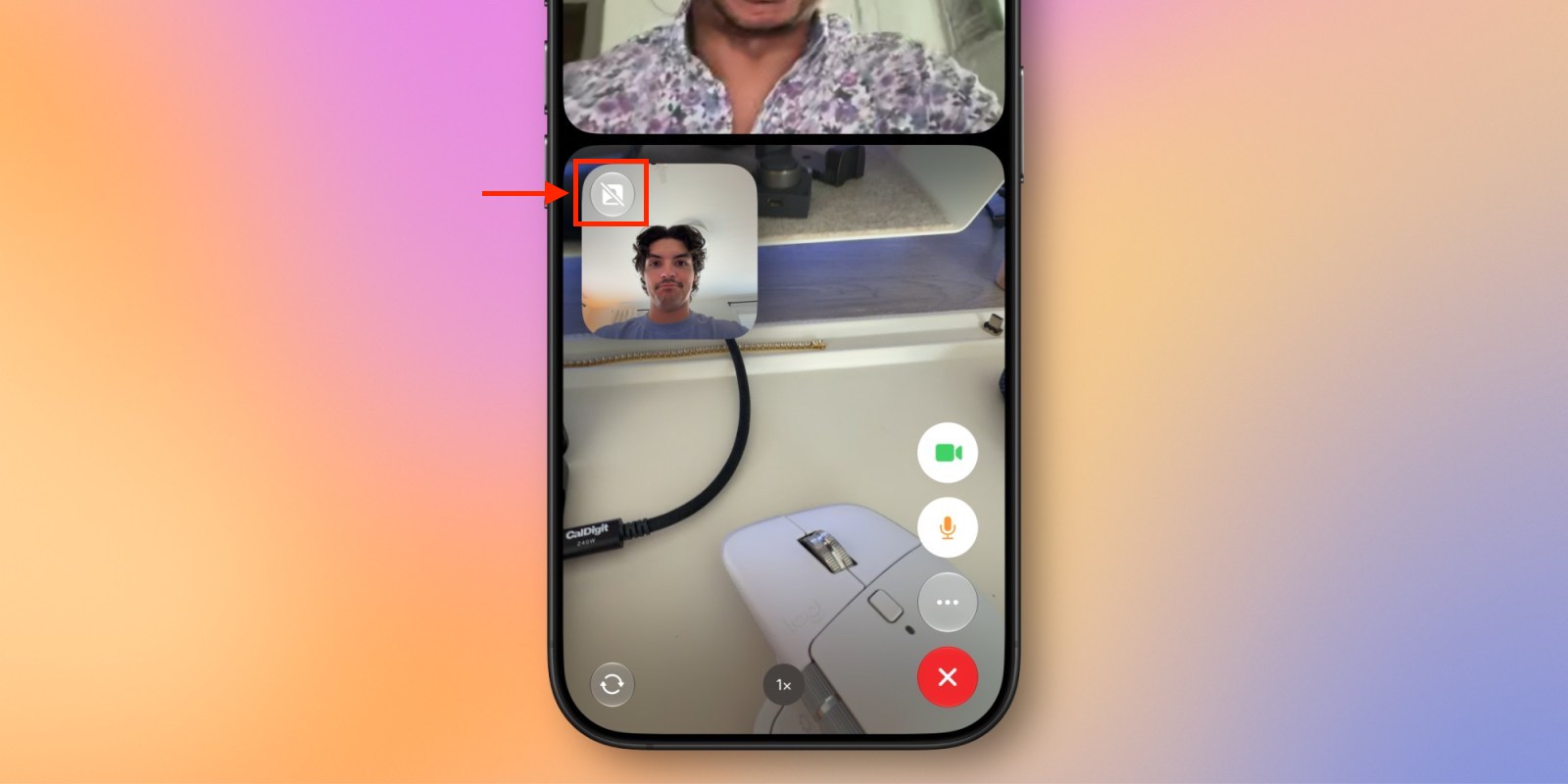 Как включить две камеры одновременно в FaceTime. Отключить фронталку можно нажатием сюда. Фото.