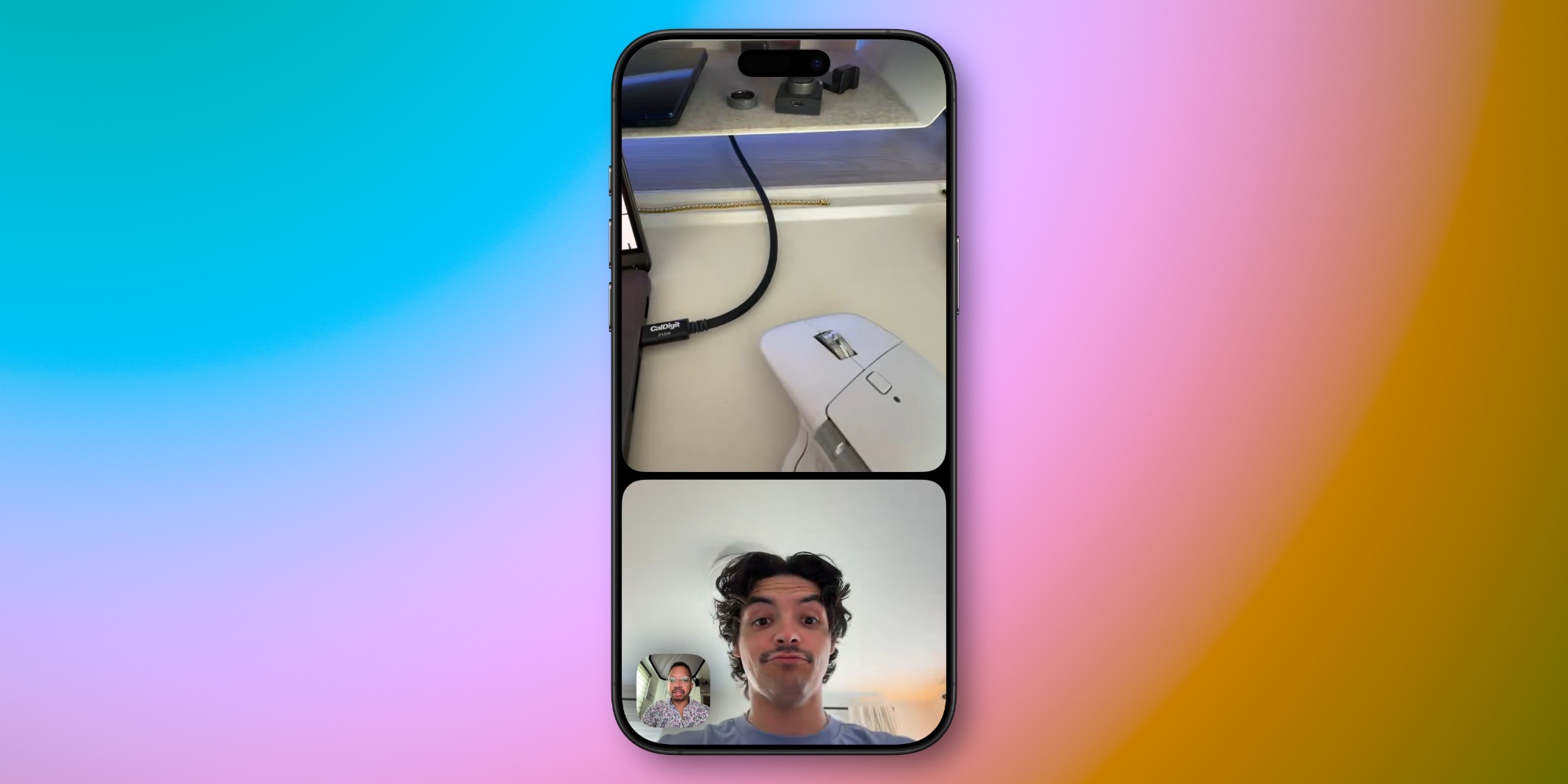 Как включить две камеры одновременно в FaceTime. В итоге созвон у вас будет выглядеть так. Фото.