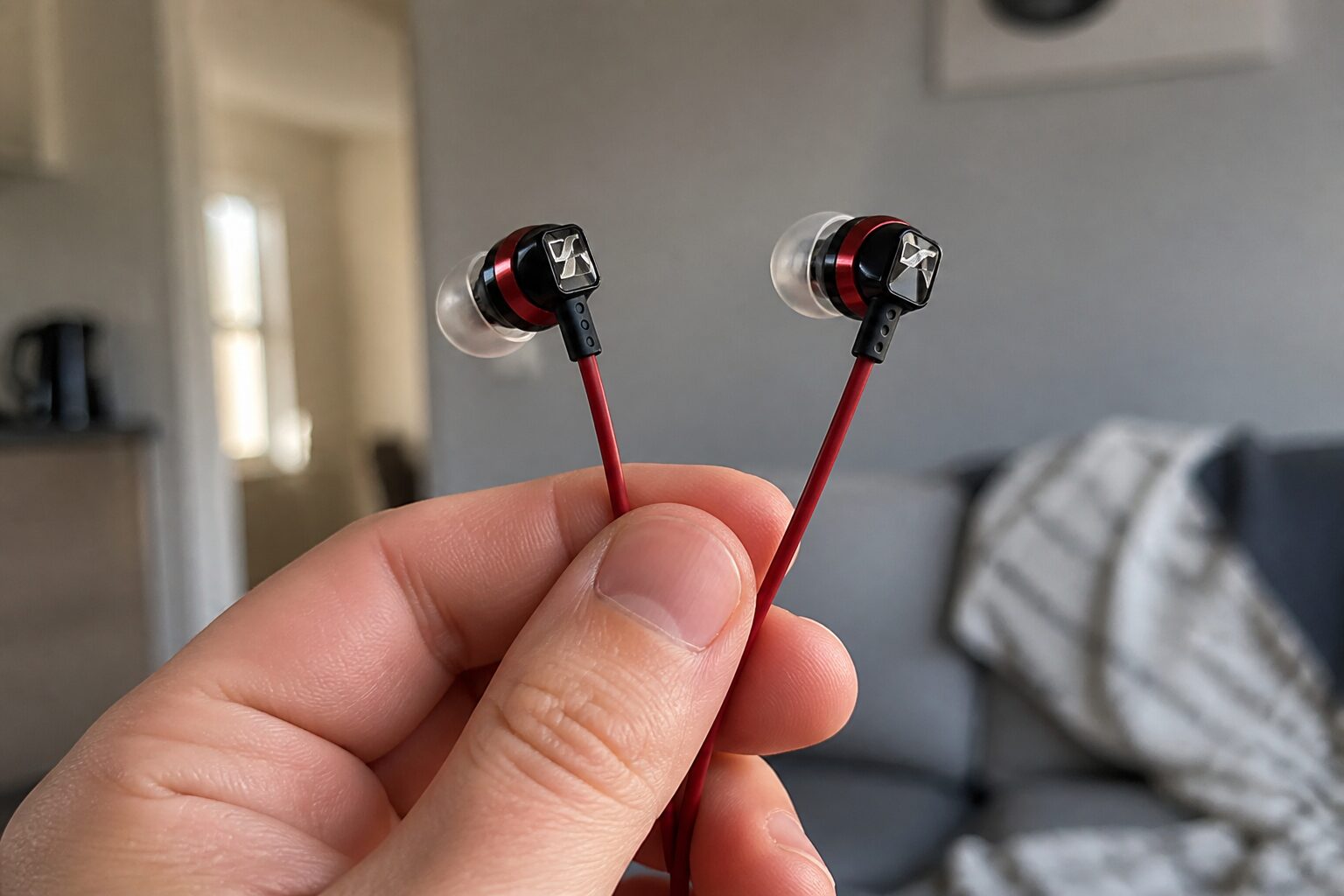 Красно-черные проводные наушники Sennheiser CX 300S