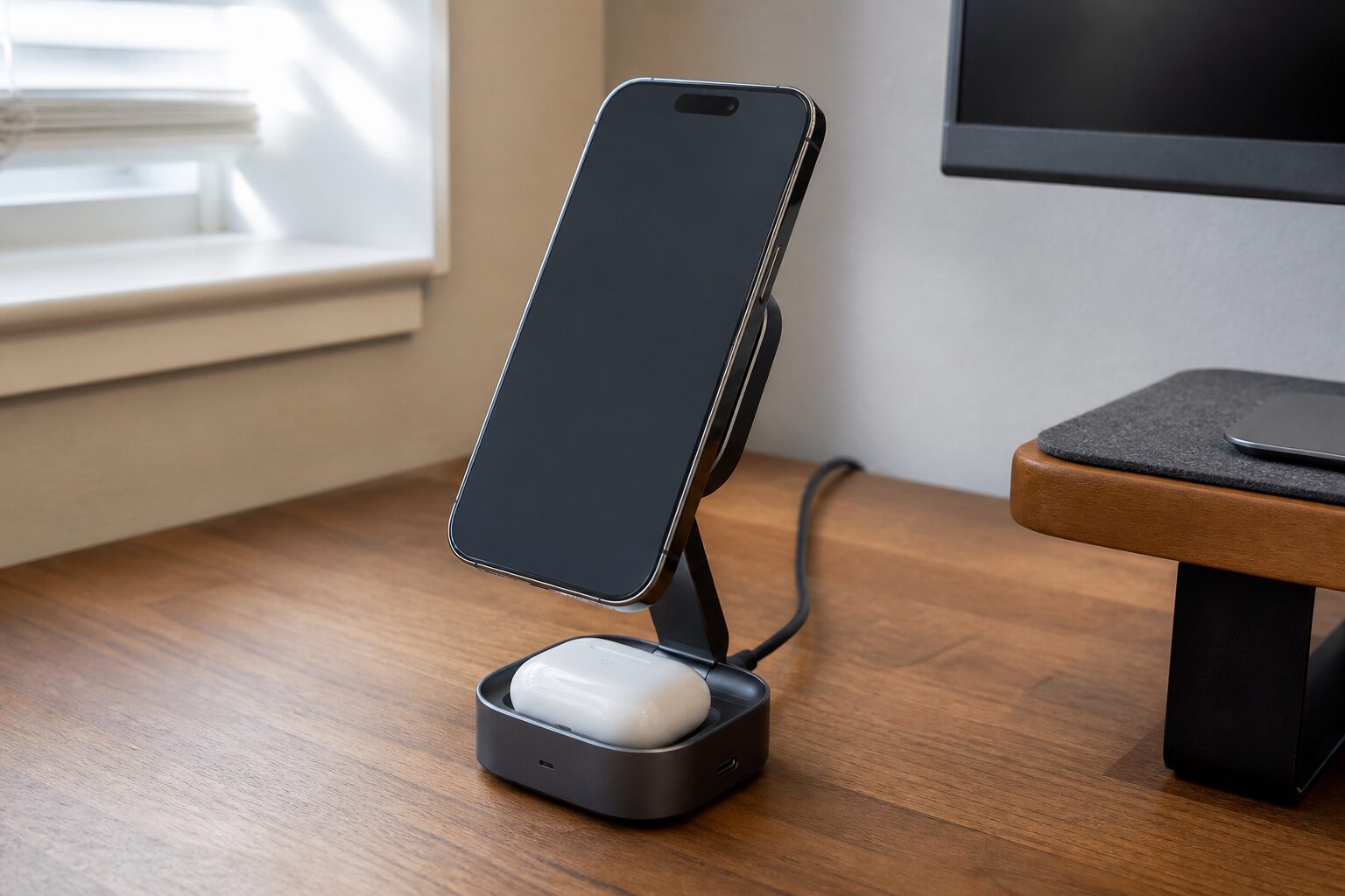 iPhone и AirPods на беспроводной подставке UGREEN