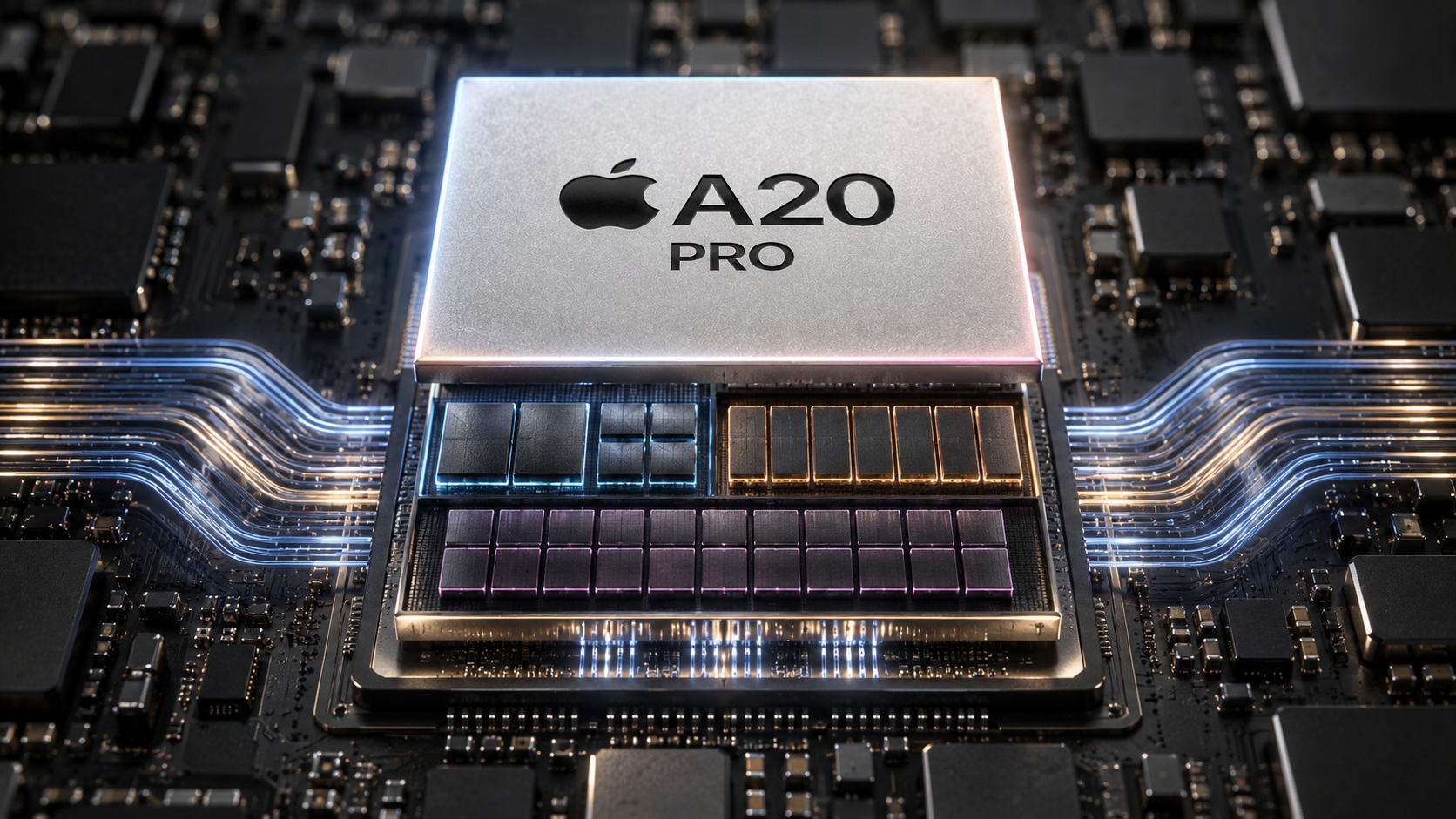 CPU, GPU и Neural Engine — что изменилось. Процессор Apple A20 Pro внутри смартфона. Фото.