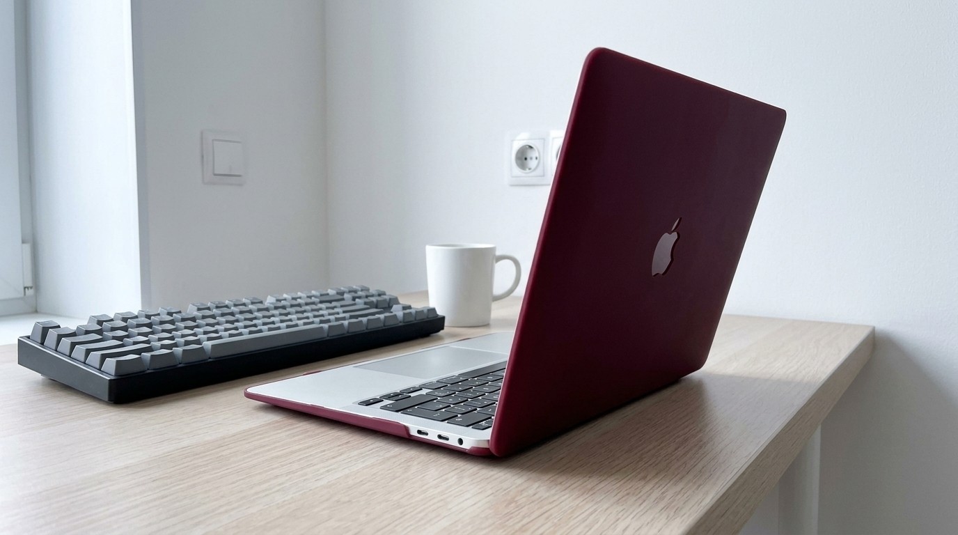 Бордовый чехол MOSISO на крышке MacBook