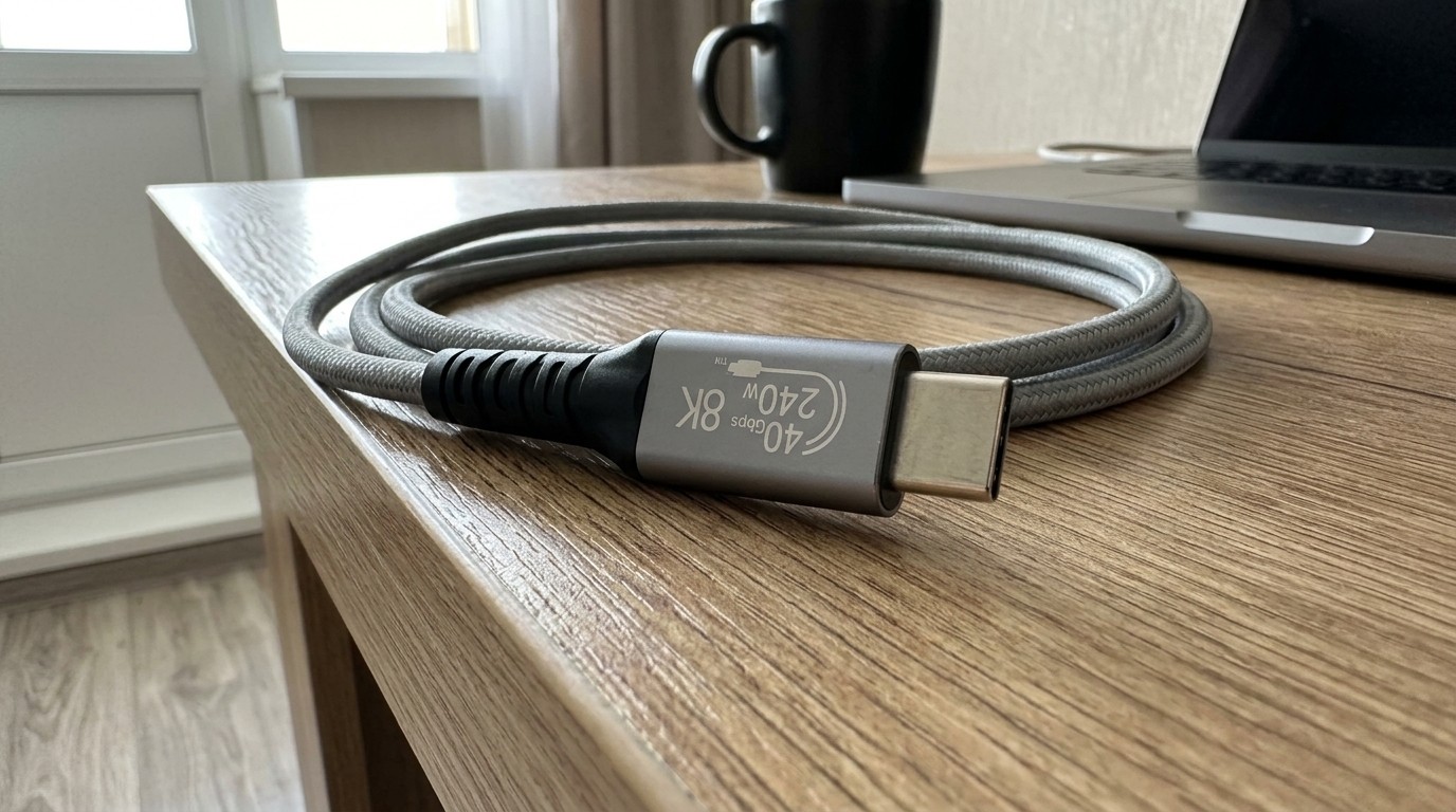 Кабель USB4 с маркировкой 240W и 40Gbps на столе