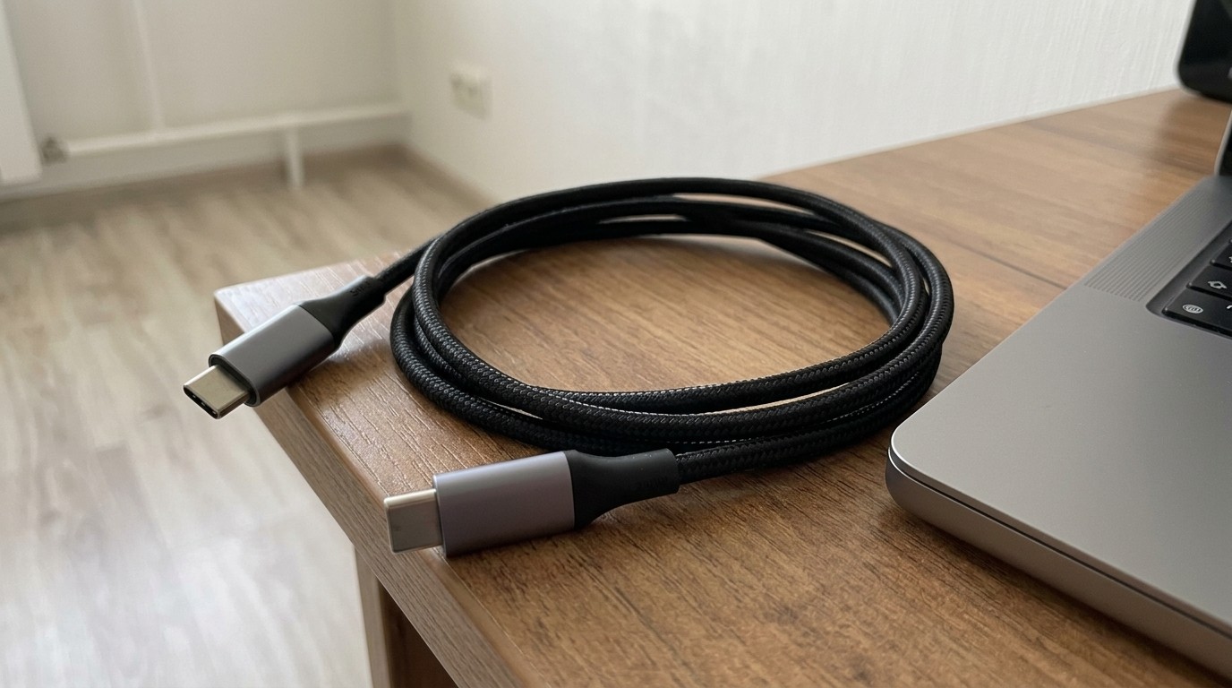 Кабель USB Type-C в тканевой оплётке на столе