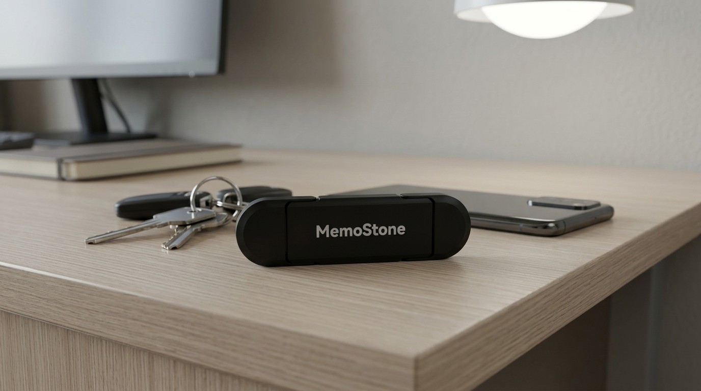 Накопитель MemoStone на столе рядом с ключами