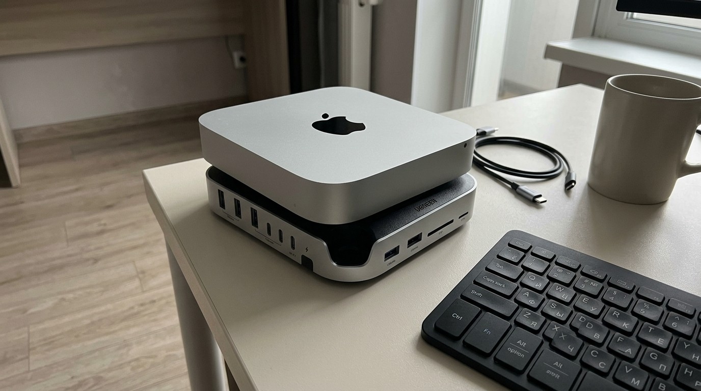 Mac Mini на USB-хабе UGREEN с портами