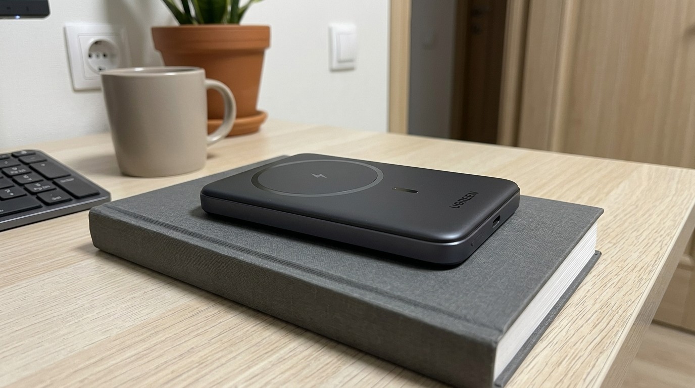 Powerbank UGREEN с магнитным кольцом на блокноте