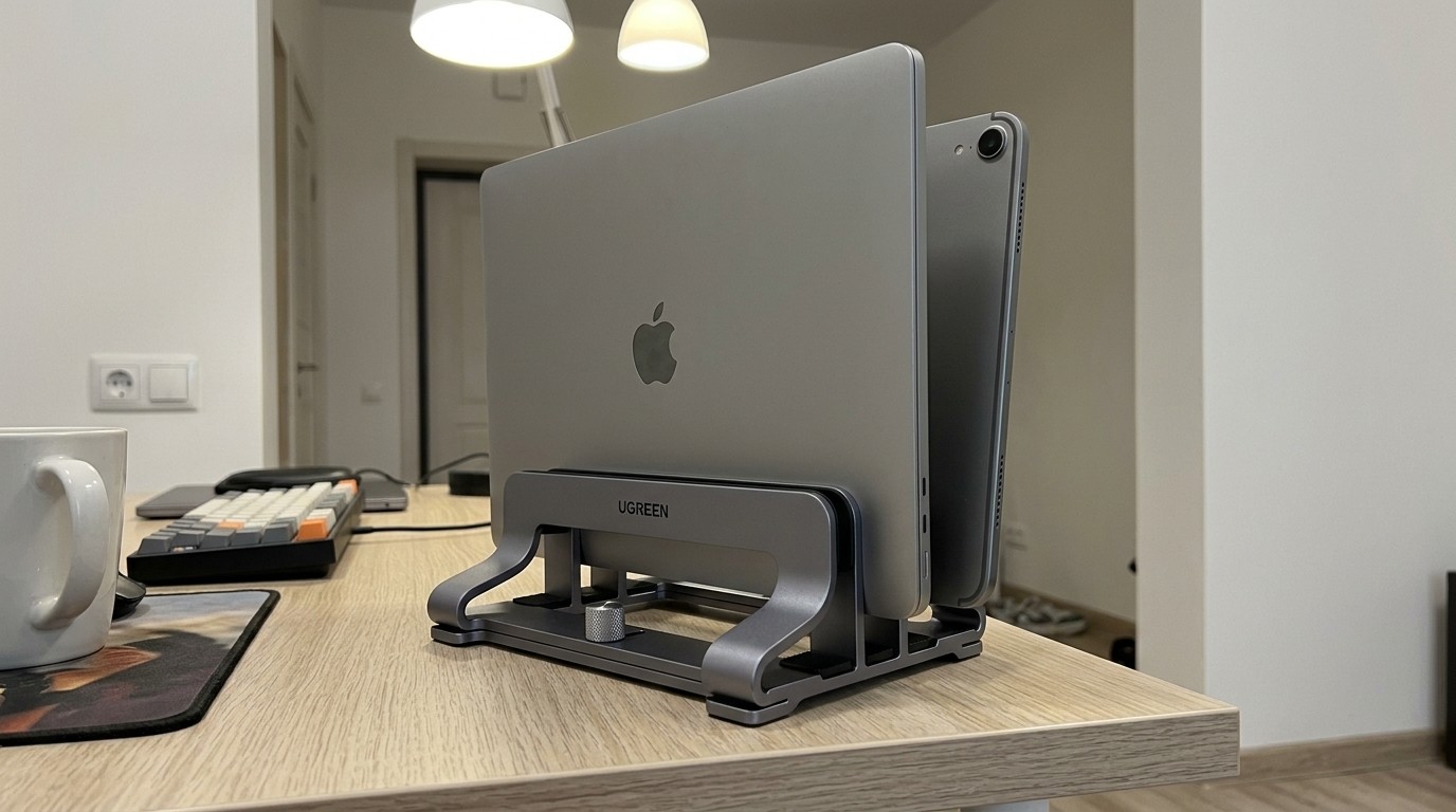 Подставка UGREEN с MacBook и iPad в раздельных слотах