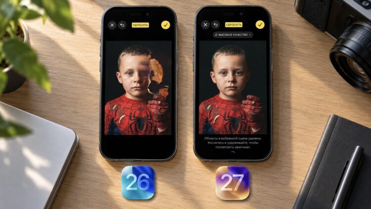 Я сравнил ластик для фото в iOS 26 и iOS 27 — и обалдел. Фото.
