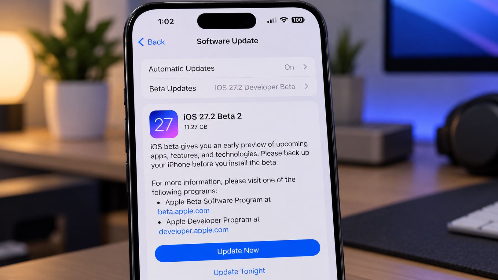 iOS 27.2 beta 2 доступна для загрузки в настройках Айфона