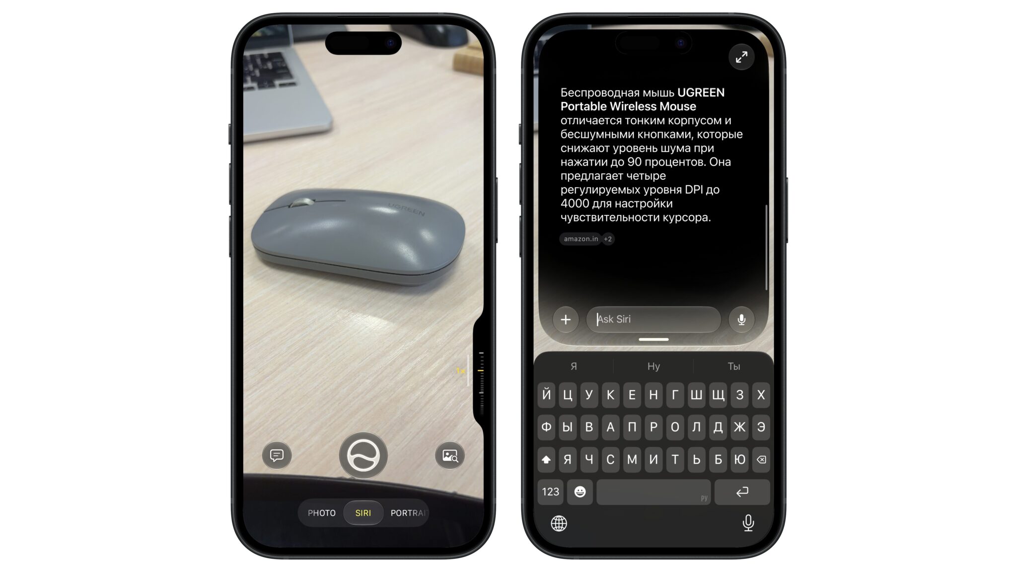 Результат распознавания объекта в режиме Siri