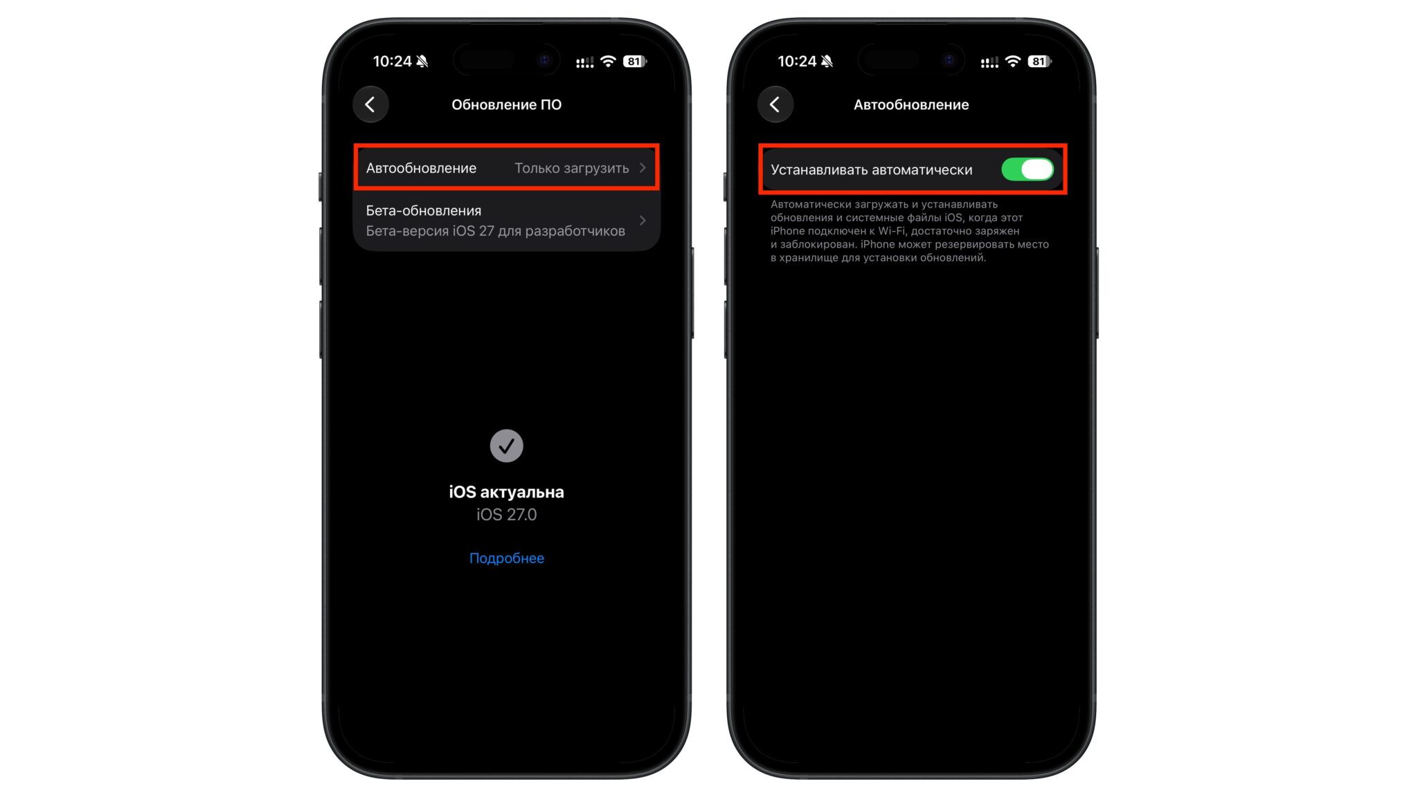 Включение автообновления iOS
