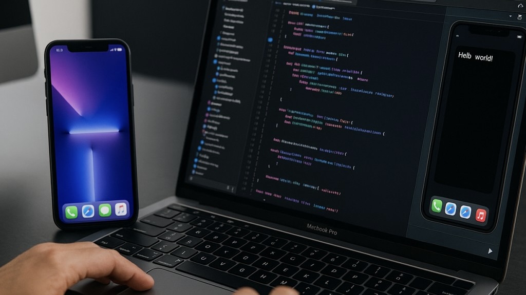Xcode на MacBook рядом с айфоном