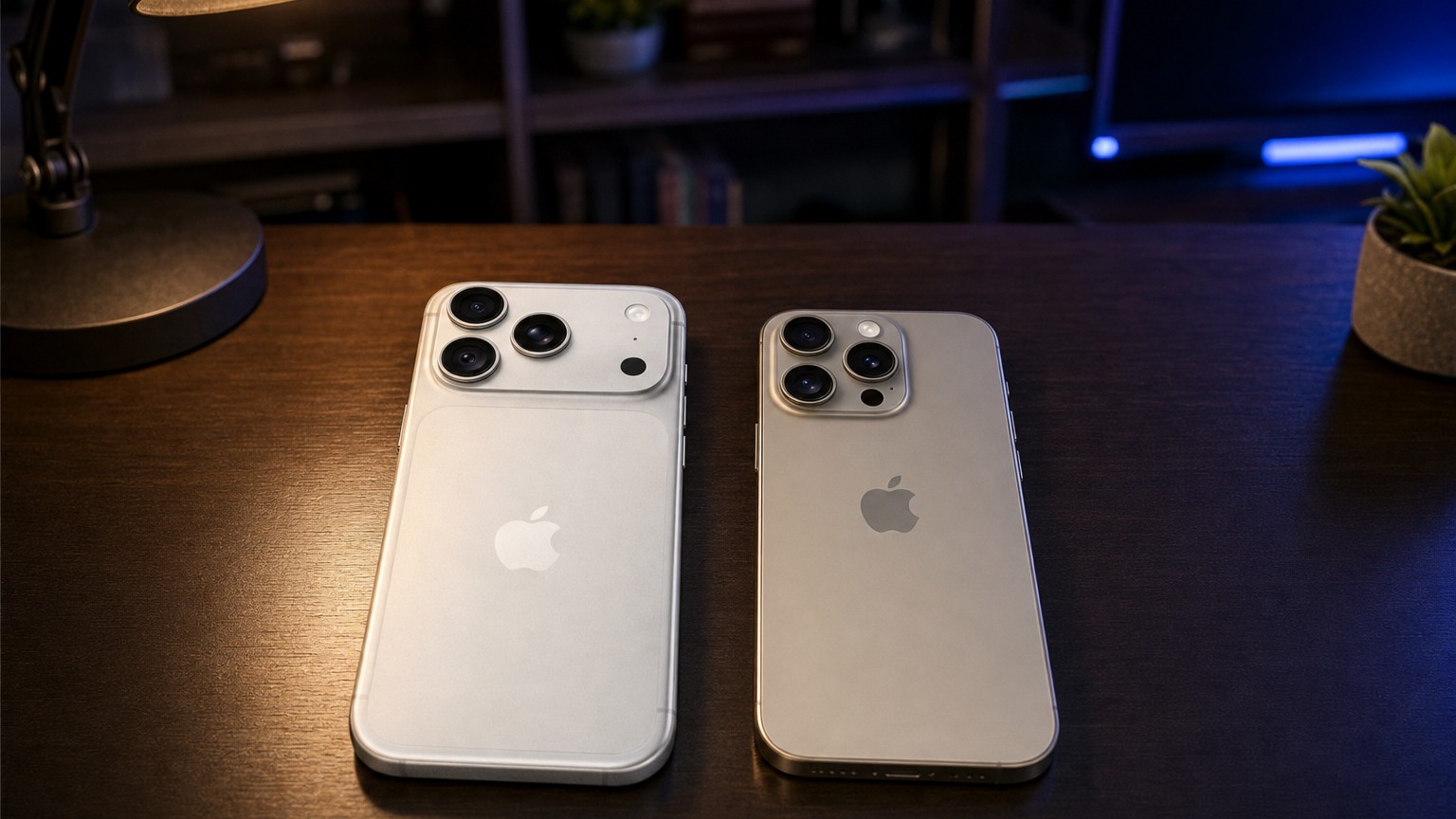 Задние панели iPhone 18 Pro и iPhone 15 Pro рядом