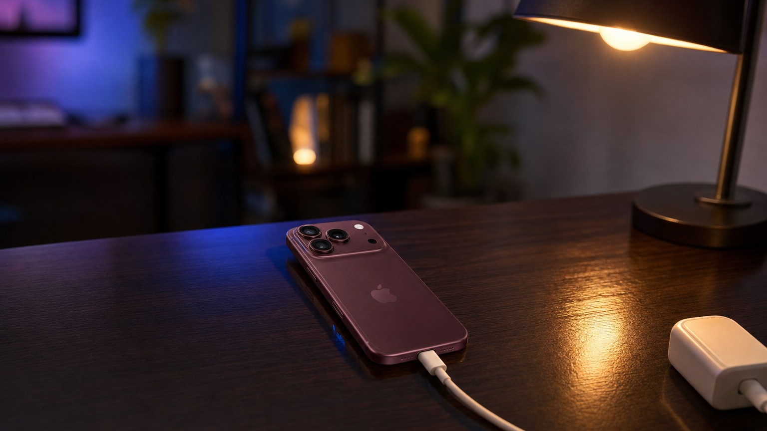 iPhone 18 Pro на проводной зарядке USB-C