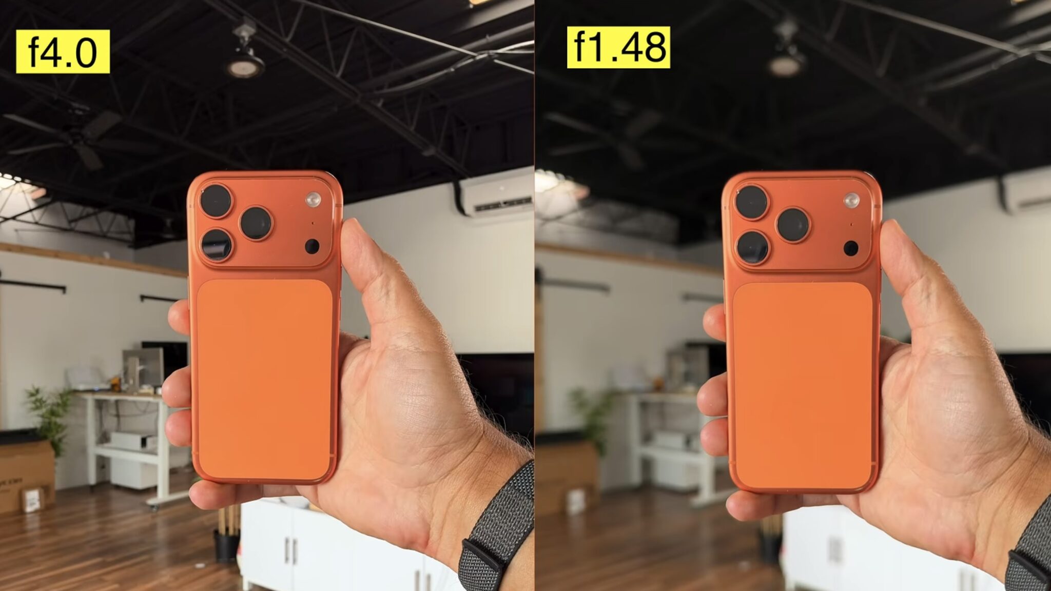 Фото iPhone 17 Pro с разной диафрагмой