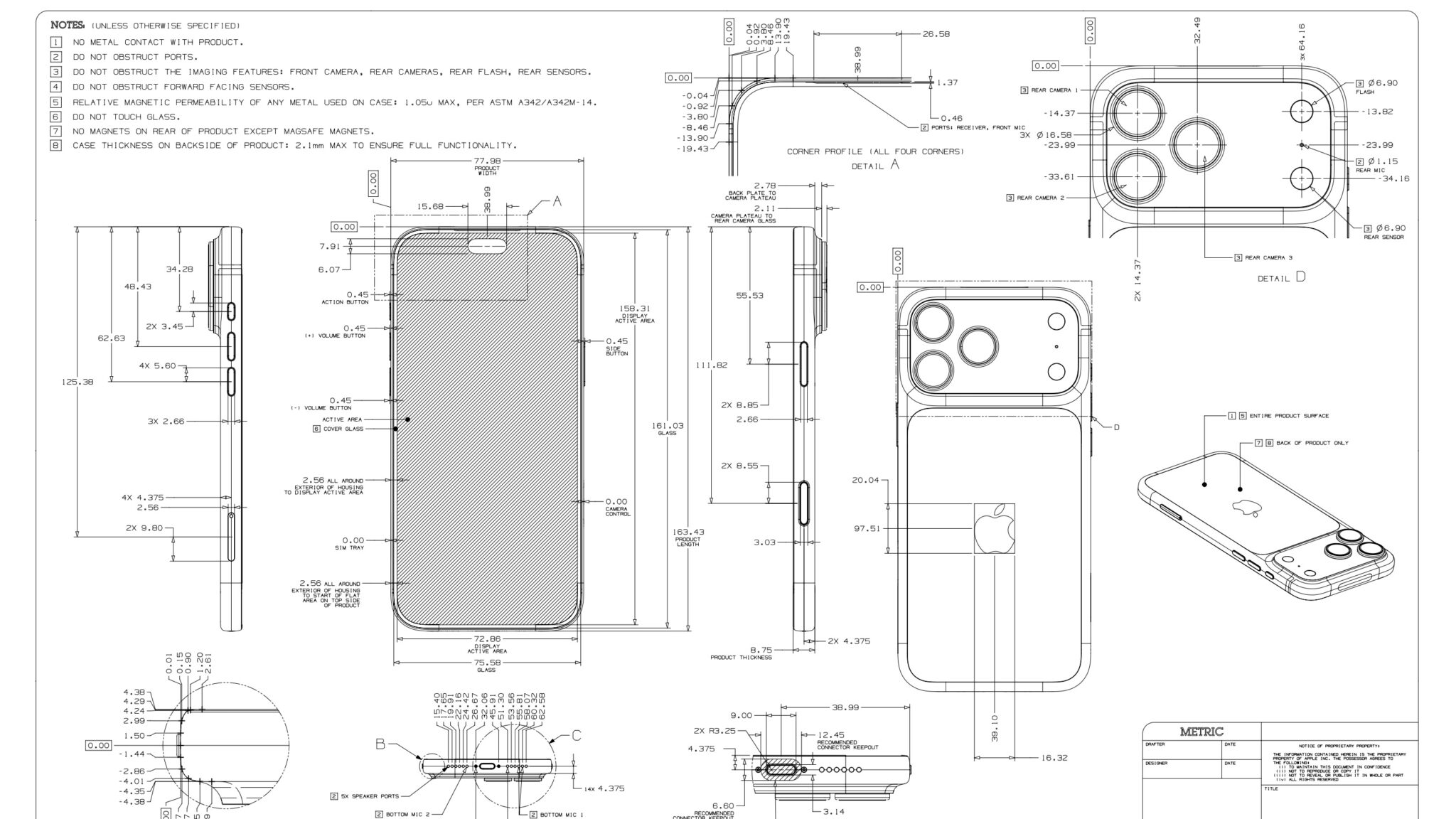 Чертеж iPhone 18 Pro Max с сайта Apple