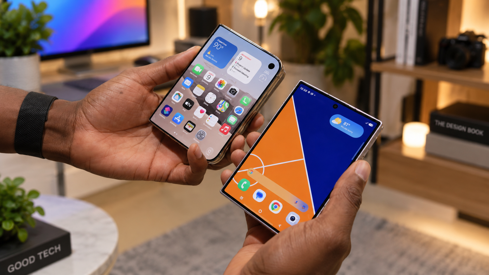 Как новинку оценил Маркус Браунли. iPhone Duo рядом с Samsung Galaxy Z Fold 8. Фото.