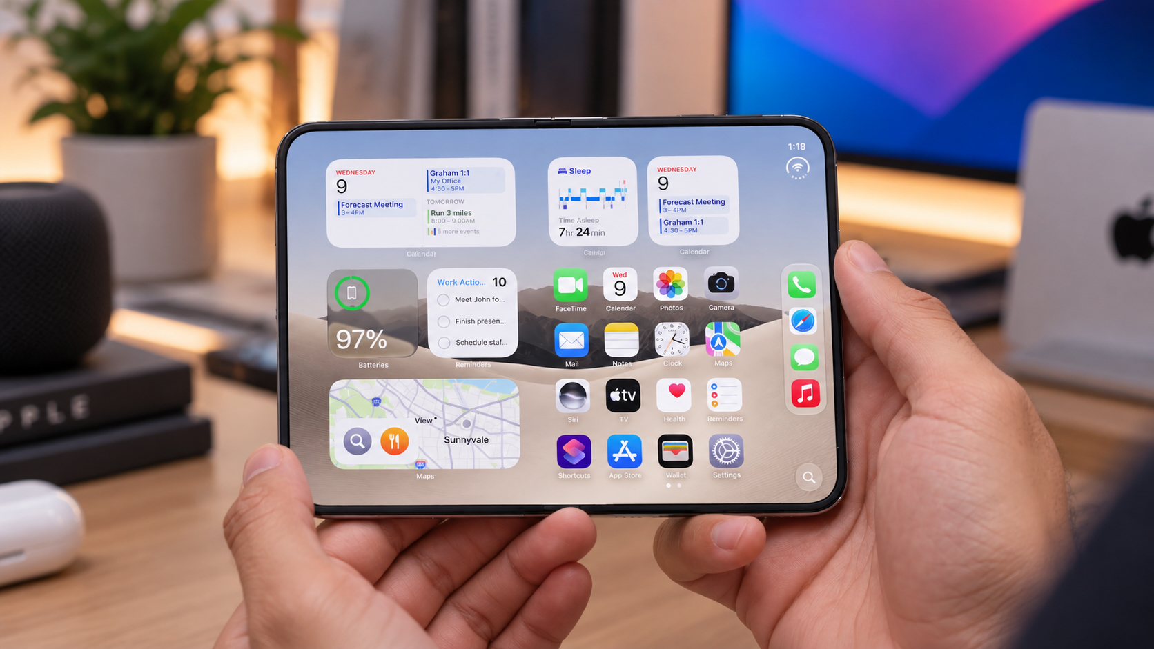 Как складной iPhone выглядит вживую. Внутренний экран iPhone Duo. Фото.