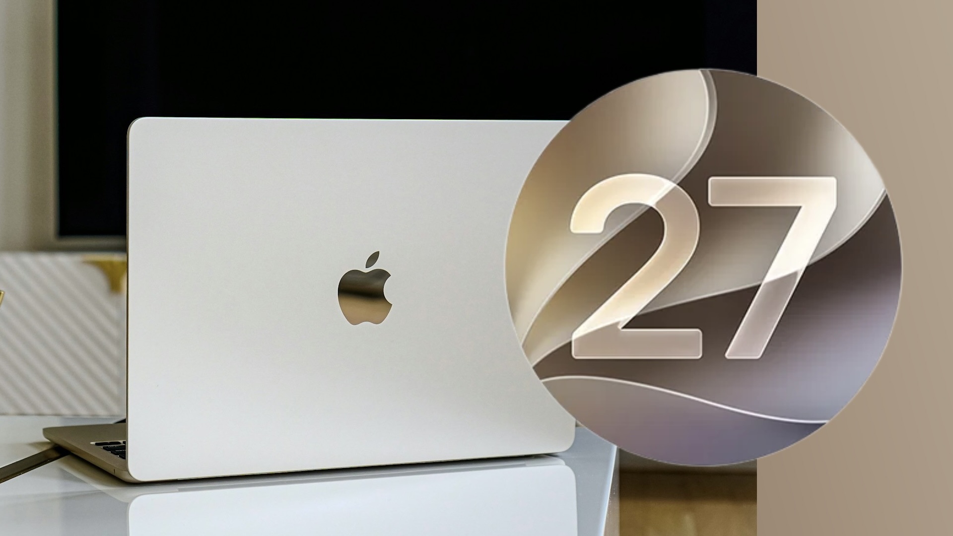 Логотип macOS 27 рядом с MacBook