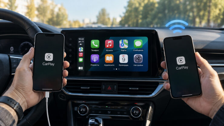 Проводной или беспроводной CarPlay: что лучше для iPhone и удобнее в дороге. Фото.