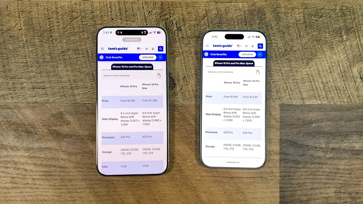 Размер экранов iPhone 15 Pro Max и iPhone 17