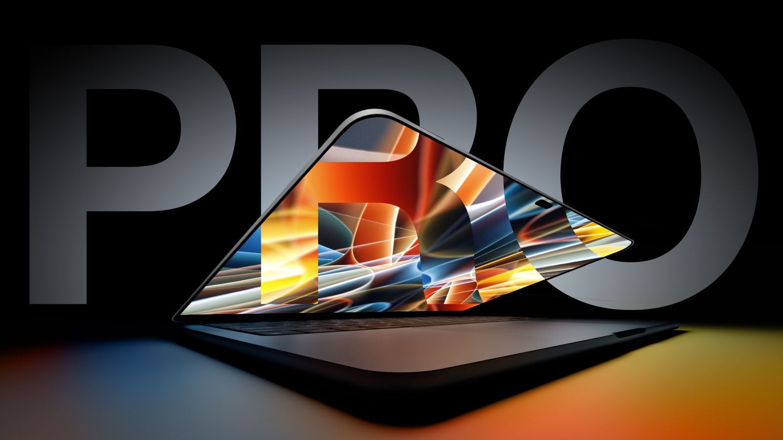 Рендер MacBook Pro OLED в полураскрытом виде