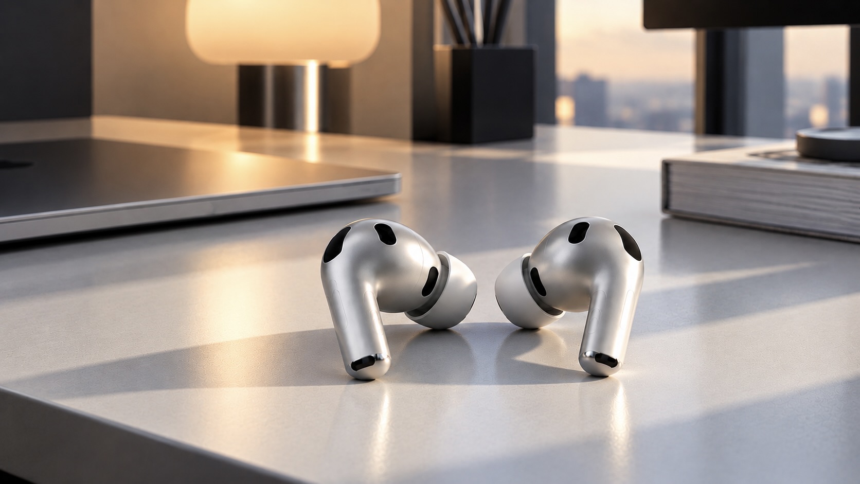 Рендер металлических AirPods Pro 4 без кейса