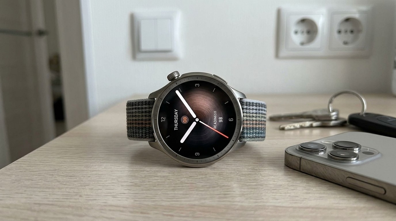 Смарт-часы с циферблатом на столе рядом со смартфоном