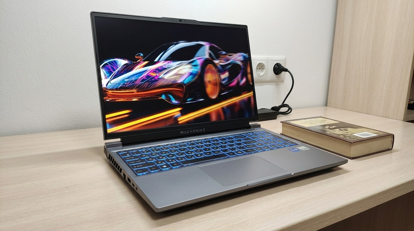 Ноутбук Machenike Light 16S с подсветкой клавиатуры на столе