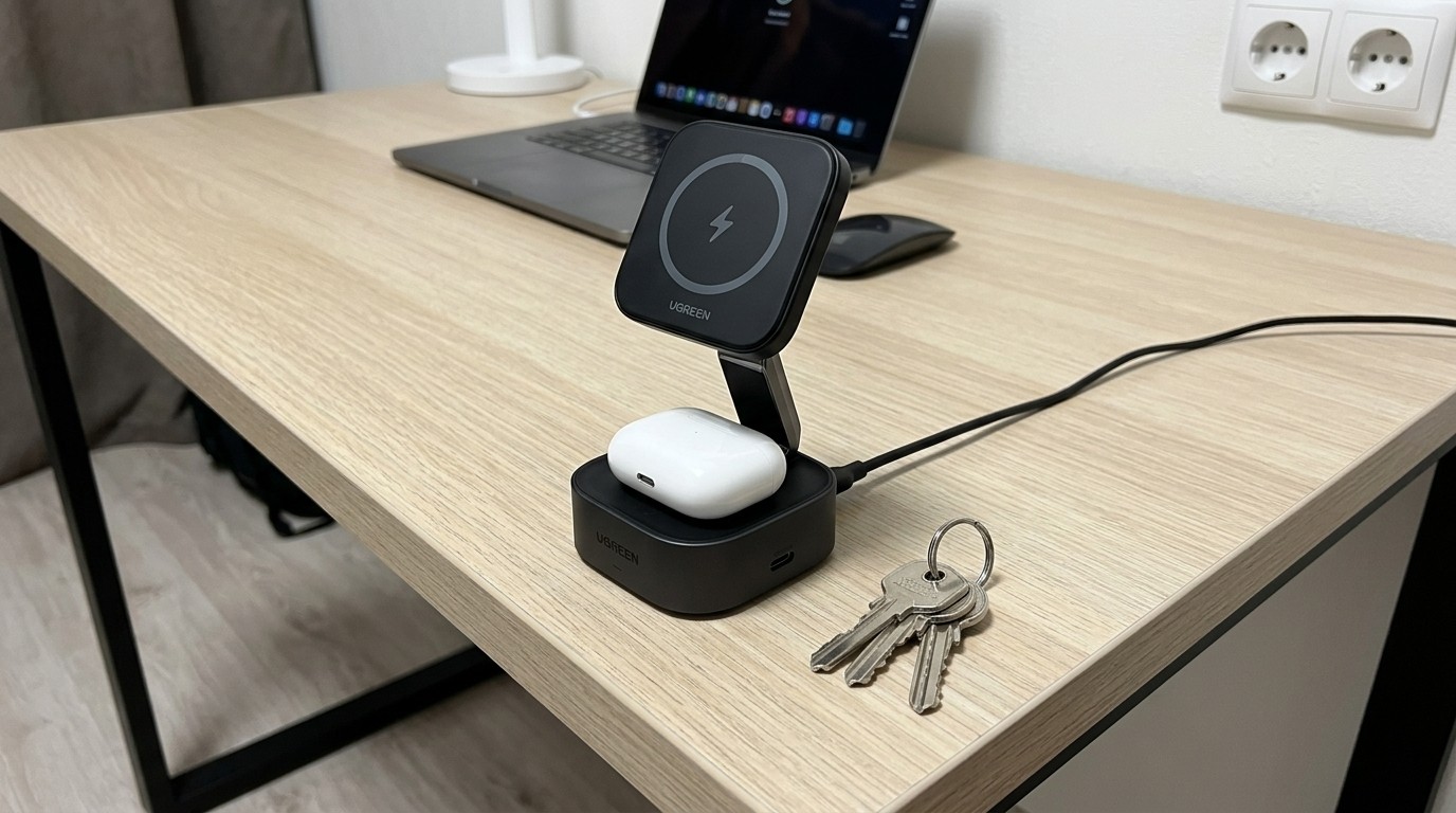 Беспроводная зарядная станция UGREEN с наушниками AirPods