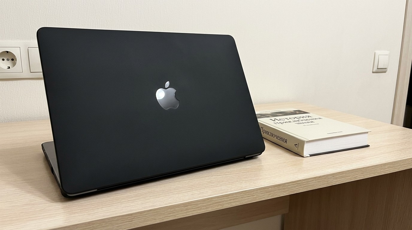 Чёрный матовый чехол на закрытом ноутбуке MacBook