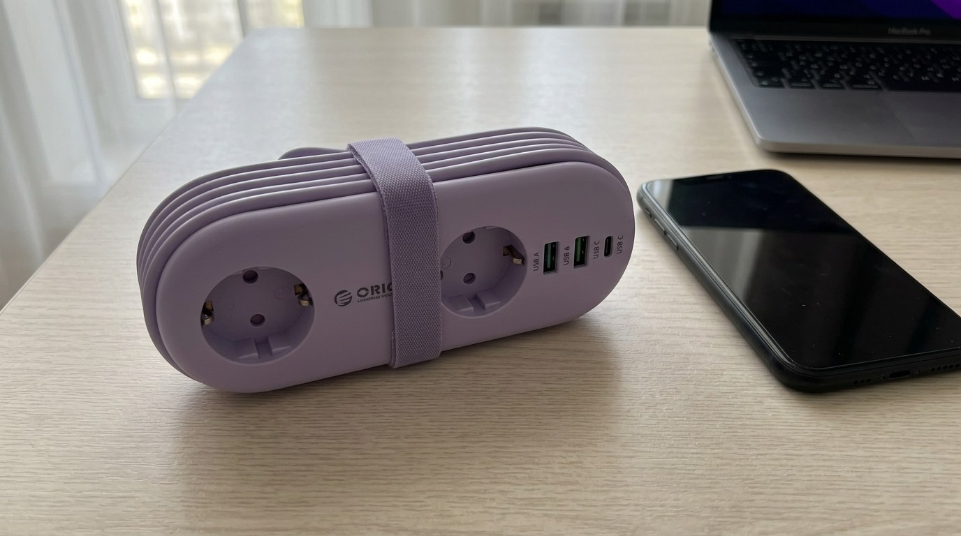 Сетевой удлинитель с розетками и USB-портами на столе